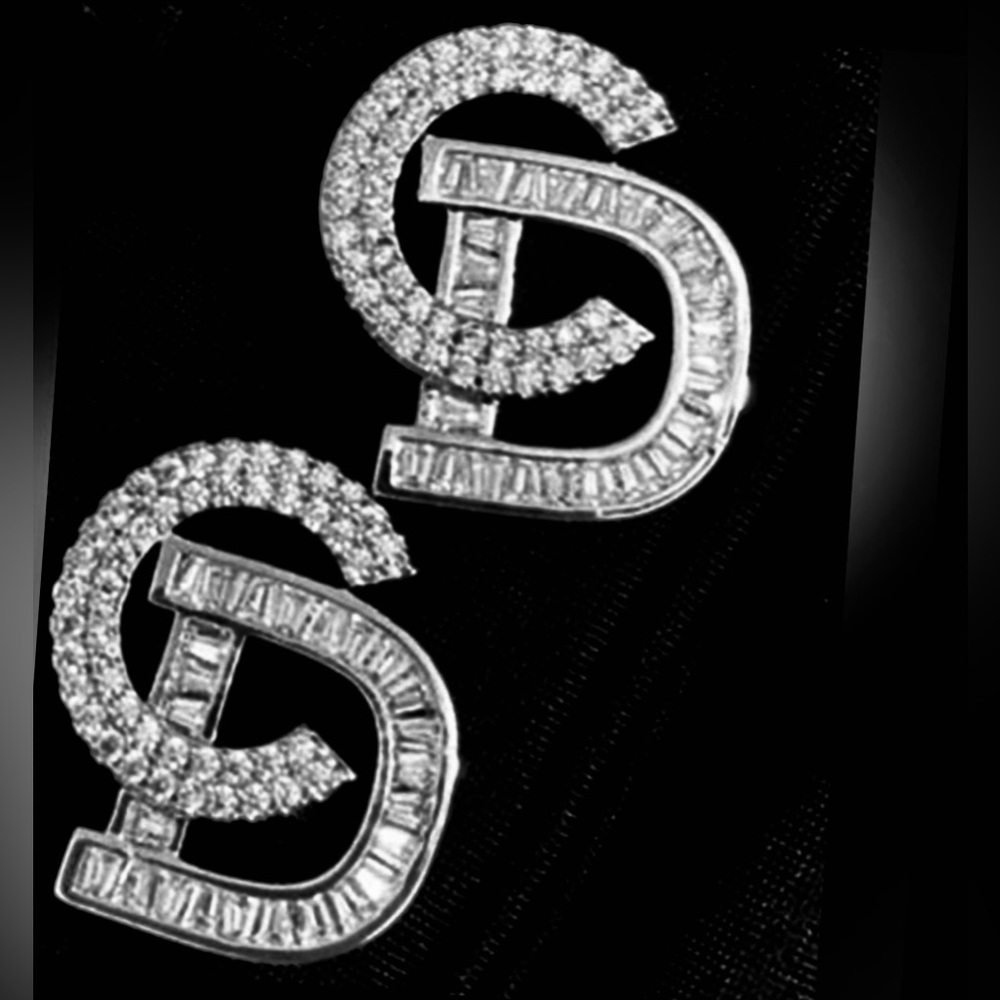 Crystal CD Logo Stud Earrings - Silver Tone